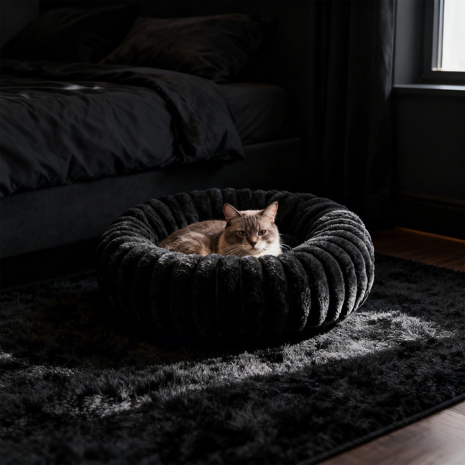 Uutvery 60cm Rabbit Plush Pet Bed, Extra Large Warm Cat Bed for Medium Dogs, Enclosed Plush Pet Kennel with Supportive Filling, 23.62x23.62 Inch