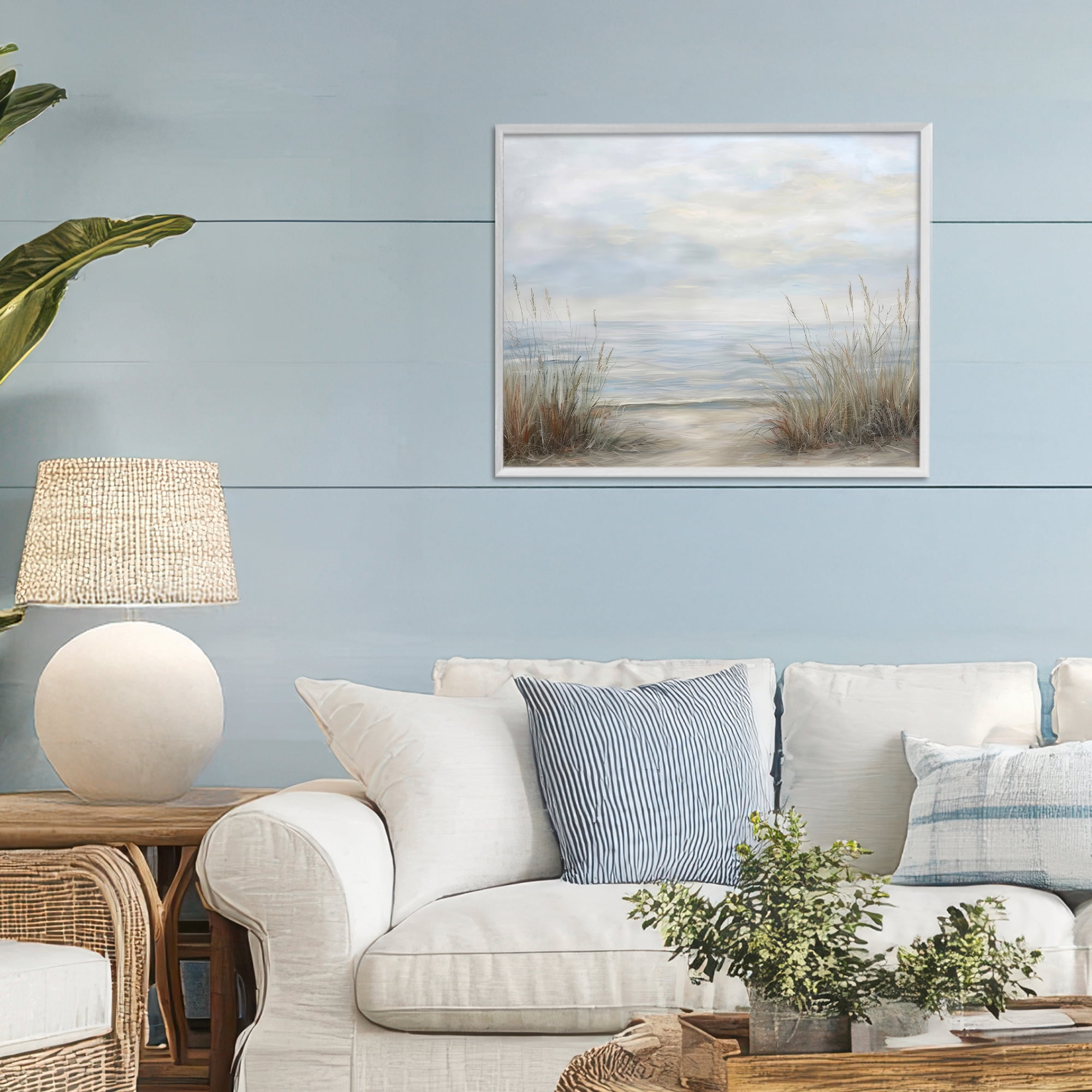 Stupell Industries Silent Beach with Seaside Dunes White Framed Giclee Art, design by Petal Prints Design