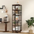 thumbnail image 2 of Rotating Bookshelf, 360 Display Corner Bookshelf for Small Space, 6 Tier Bookcase Storage Rack with Wheels, Wood Narrow Organizer for Bedroom, Living Room, Study Room, 2 of 21