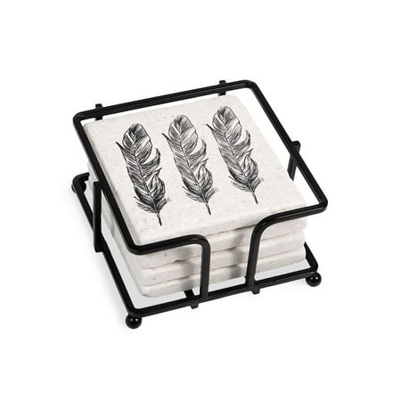 

CafePress - Three Feathers - Tile Coaster Drink Coaster Set of 4 w/ holder