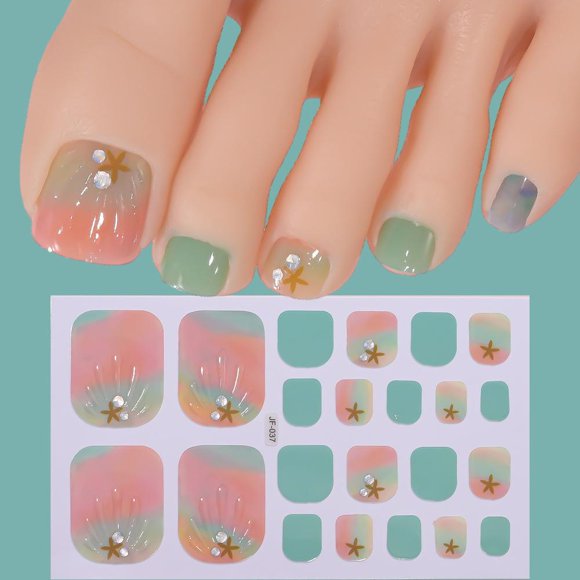 SharkTRUE Pelekat Kuku Kaki Berwarna-warni Kecerunan, Set 22pcs, Pelekat Kuku, Tampalan Kuku Kaki, Seni Kuku,