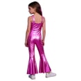 thumbnail image 2 of YiZYiF Kids Girls Sleeveless Metallic Jazz Disco Dance Jumpsuit Bell Bottom 70s Party Stage Performance Outfit Hot Pink 12, 2 of 7