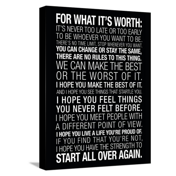 Art.com For What It's Worth Quote (Black) Motivational Poster Stretched Canvas Print Wall Art, 12" x 16"