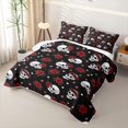 thumbnail image 3 of Feelyou Romantic Rose Skull Twin Quilt Set, Cartoon Red Flower Twin Coverlet Set, 2-Piece, 1 Comforter and 1 Pillowcase, 3 of 7