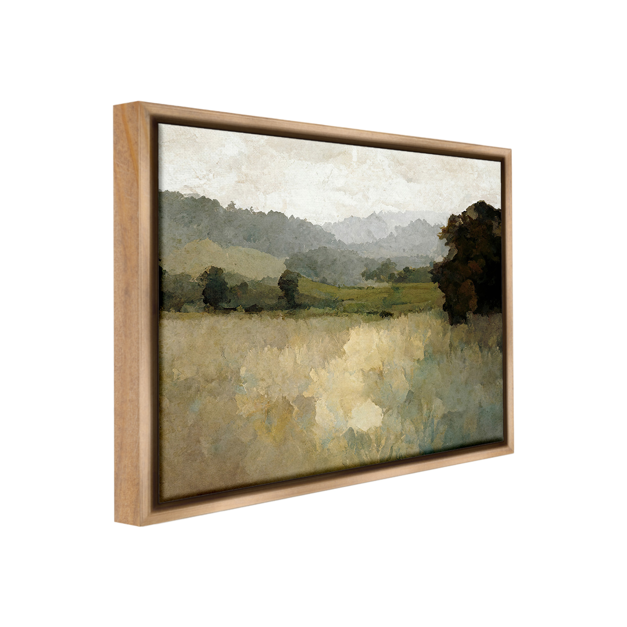 Stupell Industries Green Impressionist Scenery Landscape Painting Brown Floater Framed Canvas Art Print Wall Art, 31 x 25