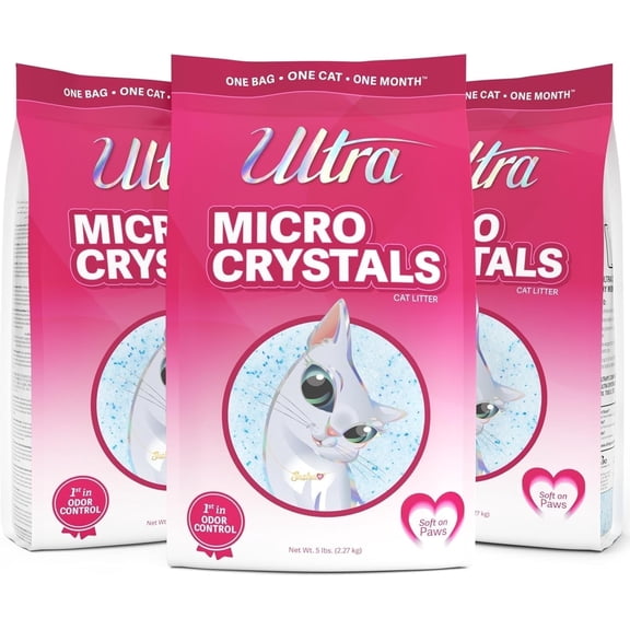 Ultra Micro Crystals Premium Cat Litter - 99.9% Dust Free, Soft on Paws, Fragrance Free - 15 Lbs. Total (3pk of 5 Lbs.)