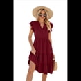 thumbnail image 1 of Vestido de Verano para Mujer, con Mangas con Volantes y Escote en V, Midi, Rojo Vino, Talla XXL, 1 of 6