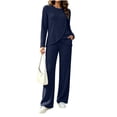 thumbnail image 2 of Brnmyaeo Womens 2 Piece Sets Ribbed Knit Asymmetrical Hem Long Sleeve Top and Straight Leg Pants Warm Cozy Matching Sets Airport Outfit, 2 of 7