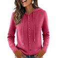 thumbnail image 2 of Women's Hooded Cardigan Sweater Long Sleeve Button Front Knit Casual Open Front Cardigans with Drawstring Hot Pink 2XL, 2 of 6