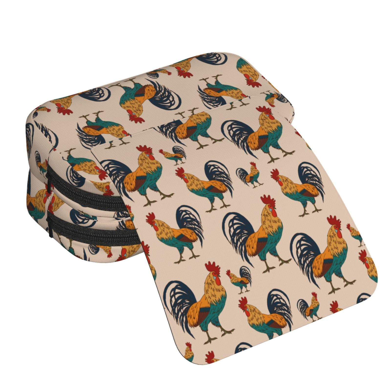 Rateoe Rooster Pattern Double Clamshell Pen Case, Storage Organizer with Two Zipper Compartments– Holds Up to 50 Pencils & Pens