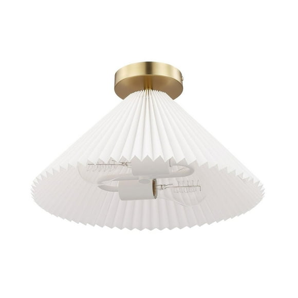 Novogratz x Globe 2-Light Matte Brass Flush Mount Ceiling Light with Off-White Pleated Fabric Shade