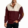 thumbnail image 3 of IAJDKMEK Men's Plus Size Corduroy Sweatshirt - Stand Collar Color Block Button Front Long Sleeve, Casual Athletic Sweatshirts for Men Warm Layering,Wine L, 3 of 7