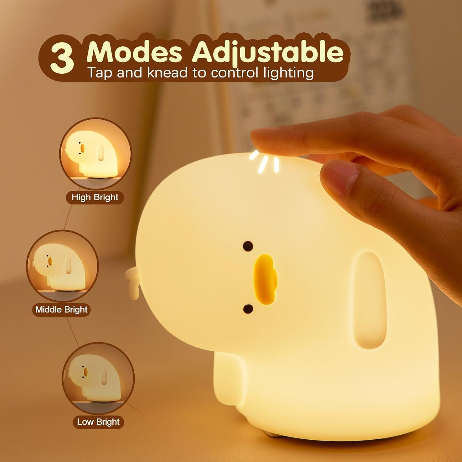 SHAANXIXIAN Why Duck Night Light, LED Squishy Cute Lamp, Silicone Duck Light for Kids, Dimmable Girls Baby Bedroom Nightlight, Rechargeable Touch Lamp for Breastfeeding Nursery Decor