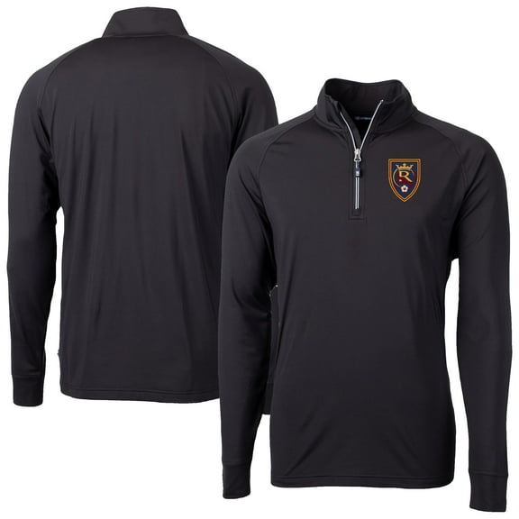 Men's-Cutter & Buck  Black Real Salt Lake Adapt Eco Knit Stretch Recycled Raglan Quarter-Zip Top