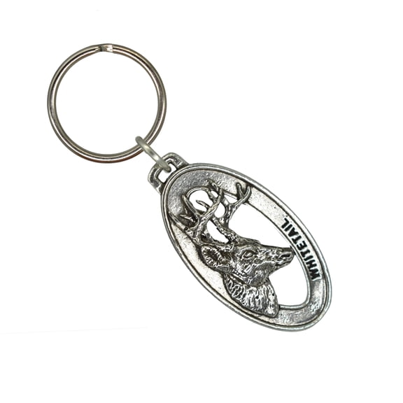 Whitetail Deer Keychain, 3/4 View, Deer, Outdoorsman, Hunting, M008KC, Key Fob, Key Ring, Keys, Zipper Pull, Luggage Tag, Pewter, Backpack, Over 300 Keychains Designs, Handmade in the USA