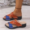 thumbnail image 6 of CQONEPT Womens Fashionable Casual Spring And Summer Comfortable Style Metal Buckle Round Toe Open Toe Thick Bottom Wedge Heel Slippers Blue 38, 6 of 6