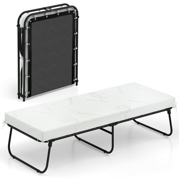 Gymax 75'' x 31'' Folding Bed w/ Memory Foam Breathable Mesh & Heavy-Duty Metal Frame
