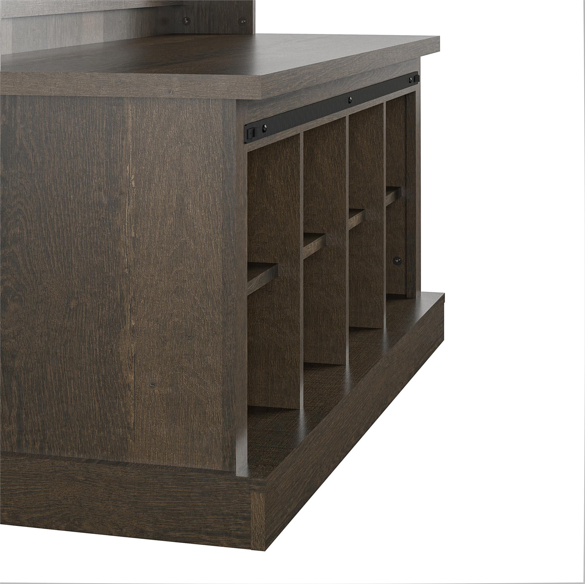 Ameriwood Home Sierra Vista Entryway Bench Hall Tree with Coat Hooks and Shoe Storage Black Oak Walmart