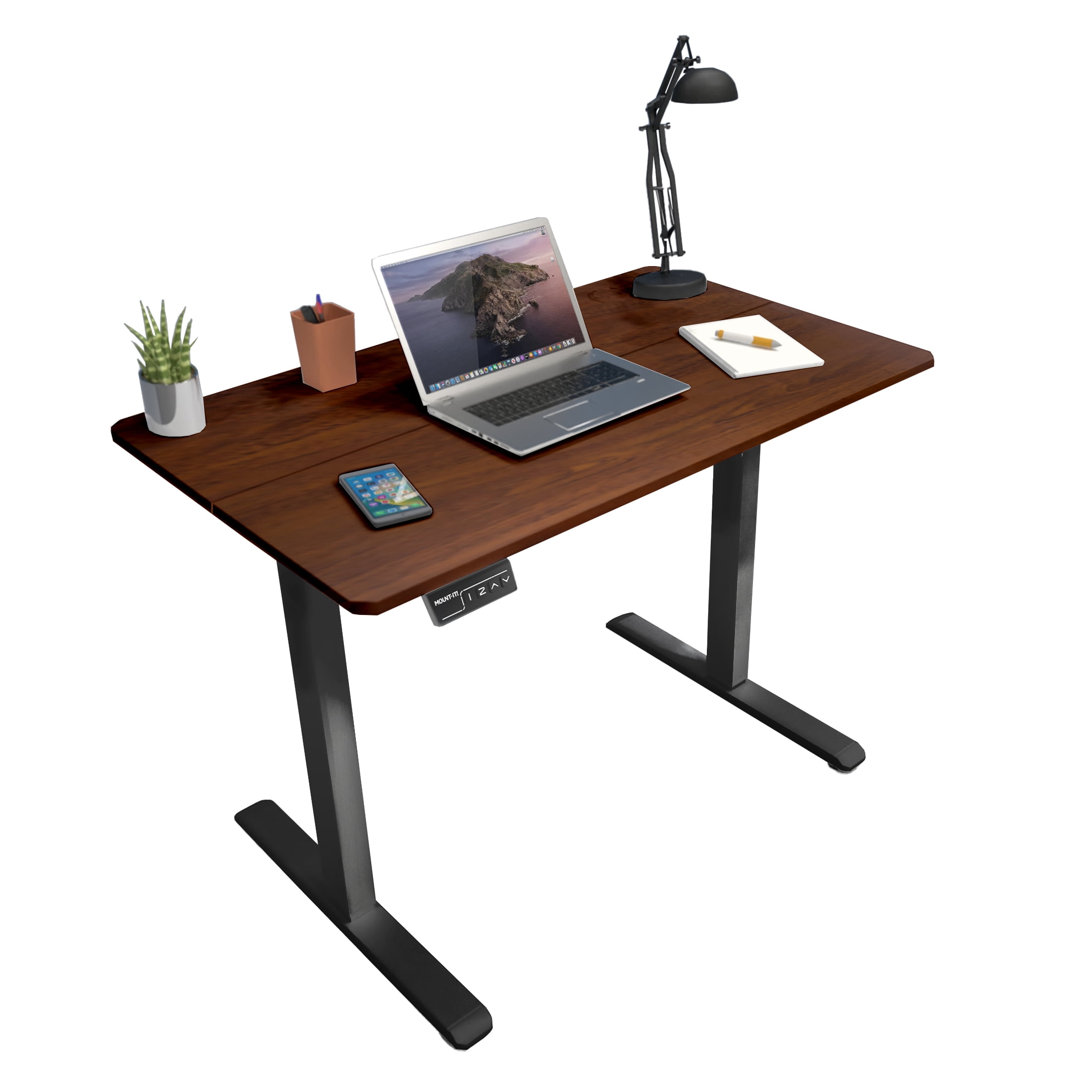 Mount-It! Electric Standing Desk with 40" x 24" Tabletop - Compact Sit Stand Desk with Memory Presets, Home Office Workstation, Brown