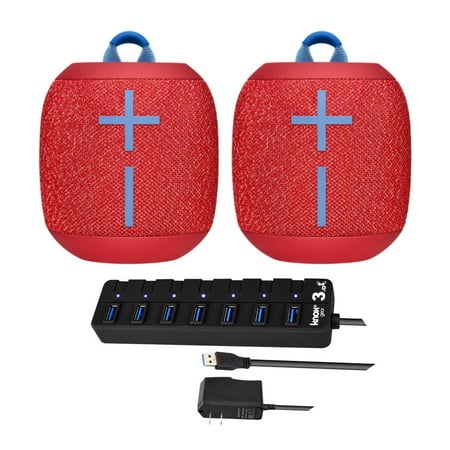 UPC: 0663701802740 | Ultimate Ears WONDERBOOM 2 Portable Bluetooth Speaker Pair (Radical Red) with 7-Port USB 3.0 Hub