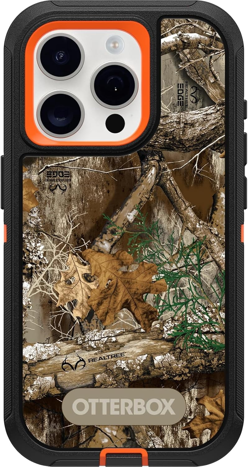 OtterBox iPhone 15 Pro (Only) - Defender Series Case - Realtree Blaze Edge (Camo) - Screenless - Rugged & Durable - with Port Protection - Holster Clip Includes - Non-Retail Packaging