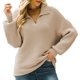 thumbnail image 1 of Suéter de punto con solapa para mujer con dobladillo suelto, jersey de manga larga con cuello en V para otoño e invierno, color caqui M, 1 of 8