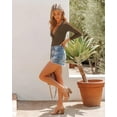 thumbnail image 2 of Women’s V Neck Long Sleeve Short Sleeve Button Down Ribbed Knit Leotards Bodysuits Tops Jumpsuit, 2 of 3