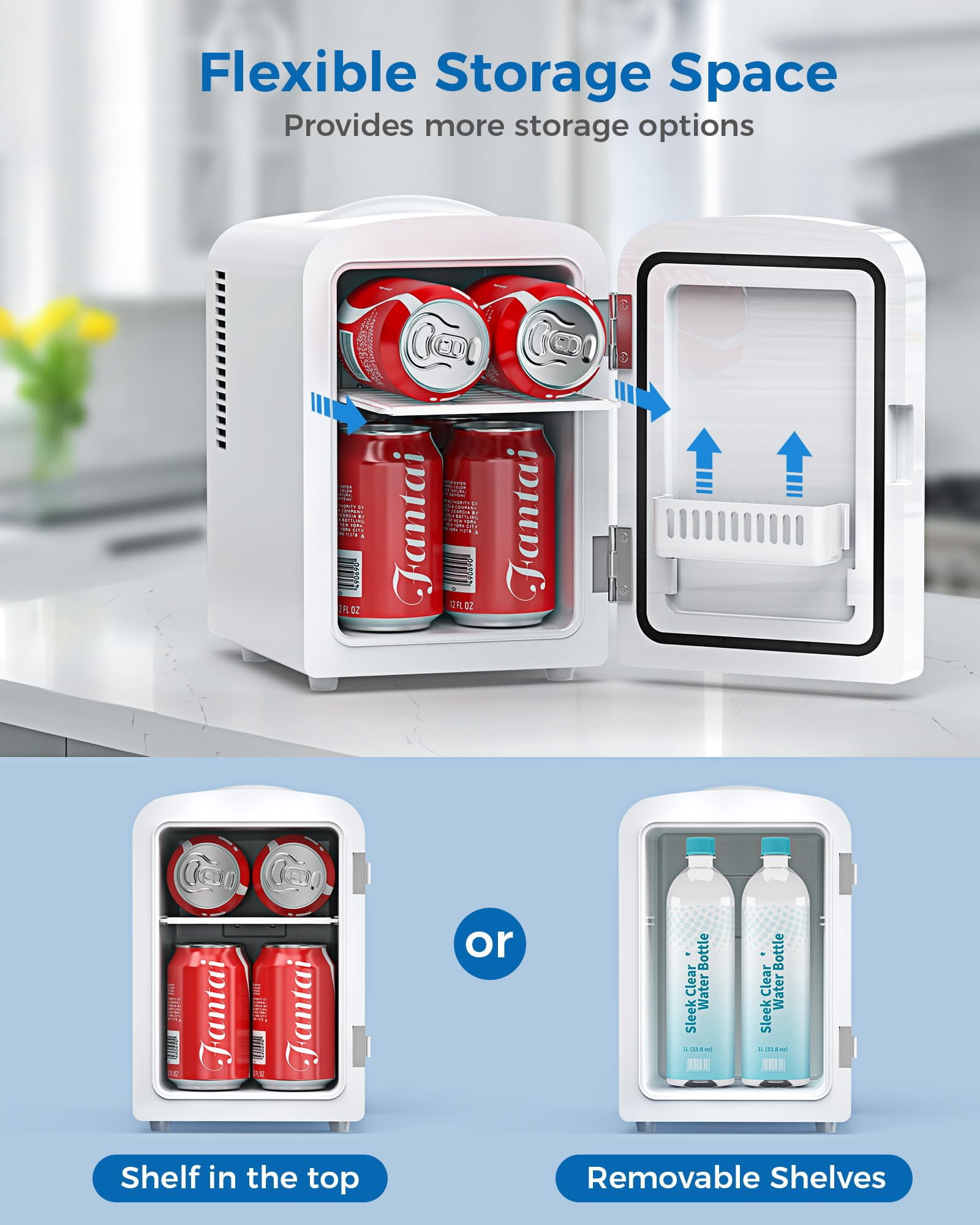 LHRIVER Mini Fridge, Portable 4L/6 Cans Cooler & Warmer, 110 V AC/12 V DC Option for Bedroom & Car, White