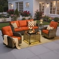 thumbnail image 3 of Ovios 5 Pieces Patio Furniture Set Outdoor Conversation All-Weather Rattan Sectional Sofa with Swivel Chairs & Solar Light Table, 3 of 12