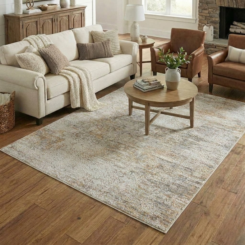 Ox Bay Claire Damask Transitional Performance Polyester Indoor Area Rug, Gray/Beige, 5' x 7'11"