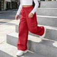 thumbnail image 5 of BNOXUT Teen Girl's Cargo Pants Wide Leg Elastic High Waist Child Girl Casual Workout Running Hiking Trousers with Multi-pocket(14-15Years,Red), 5 of 7