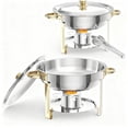 thumbnail image 1 of Garvee Réchauds Ronds pour Aliments 5 Qt, Plat Anti-Frottement pour Buffet, Ensemble de 2, Or, 1 of 9