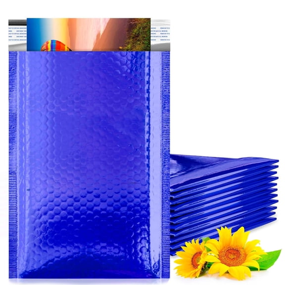 Blue Metallic Bubble Mailers, 5 x 9 Inches. Pack of 250 Bright Metallic Bubble Envelope. Self-Seal Foil Shipping Envelopes. Waterproof Poly Mailers Metallic for Small Business