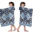 thumbnail image 4 of Blue Ethnic Geometric Pattern Hooded Bath Towel，50"x30" for Ages 3 To 12 Kids, Quick Dry Lightweight Soft Microfiber Hood Beach Towel Cover Up for Kids, 4 of 7