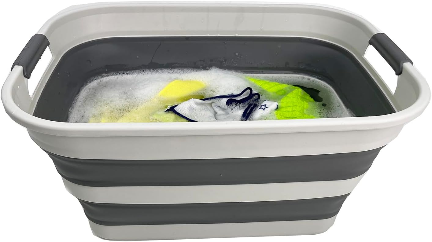 SAMMART Set of 2 Collapsible Plastic Laundry Basket - Foldable Pop Up Storage Container/Organizer - Portable Washing Tub - Space Saving Hamper/Basket
