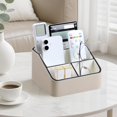 thumbnail image 2 of RVKXHD Remote Control Holder, PU Leather Small Desk Organizer with 4 Compartments, Nightstand Organizer Desk Caddy for Remote, Notepad, Phone, Glasses, and Accessories (Beige), 2 of 14