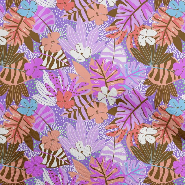 oneOone Tissu Polyester Spandex Violet Floral Tropical Matériel de Robe Tissu Imprimé Tissu au Mètre 56 Pouces de Large