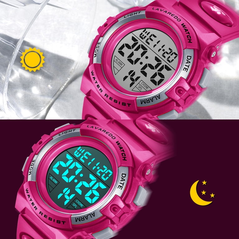 Women\'s Pink Quartz Chronograph Waterproof Outdoor Sport Alarm Digital Watch Amazon.com: Gosasa Womens Digital Sports Watch 5ATM  main image 4