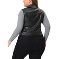 thumbnail image 3 of Unique Bargains Women's Plus Size Leather Zip Up Notch Lapel Riding Vests Jacket, 3 of 6