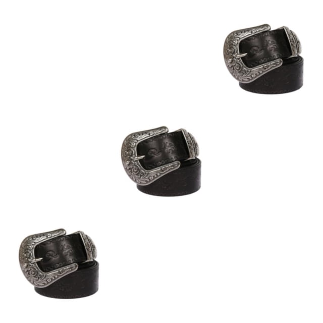 kurtrusly Trendy PU Leather Belt For Fashionable Outfits Embossed Pattern And Convenient round flowers black 110cm 3Set