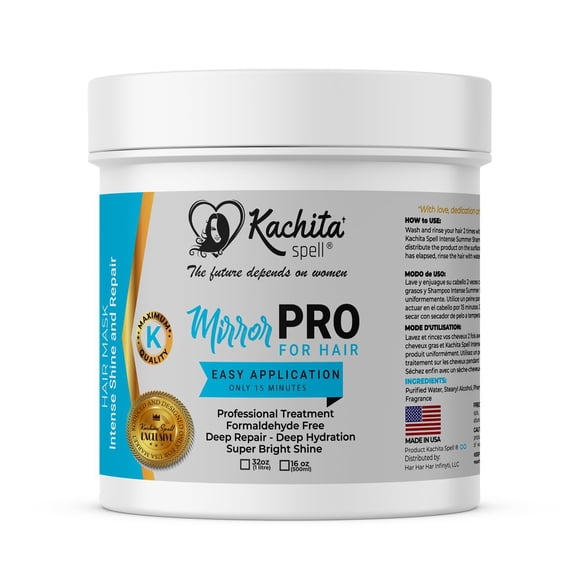 Kachita Spell Hair Treatment 16oz MirrorPRO Mask Super Gloss and Shine Capilar Rejuvenece la mascarilla para el cabello seco/dañado reduce el encrespamiento Hidratación profunda y manejabilidad Sin fo