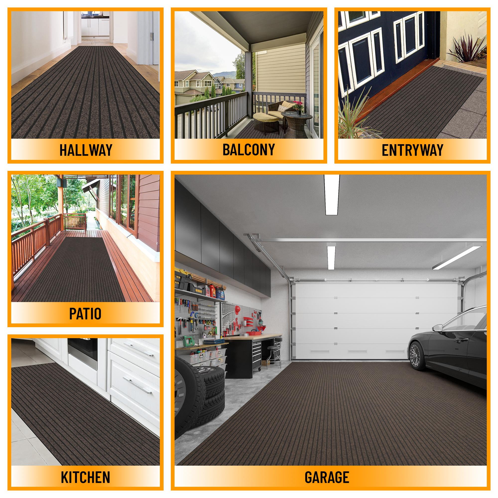 Ottomanson Non-Slip Hallway Runner Rug 2' x 48' Indoor/Outdoor Custom Size Utility Carpet for Garage, Brown Ribbed