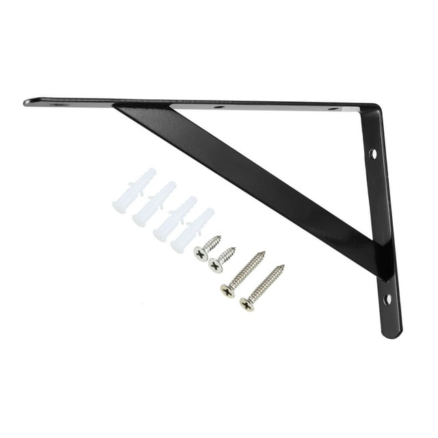 Soporte de estante Unique Bargains 8"L x 5"H x 0.08"T L Soporte de ángulo recto, refuerzo de esquina, montado en la pared, negro, 10 piezas