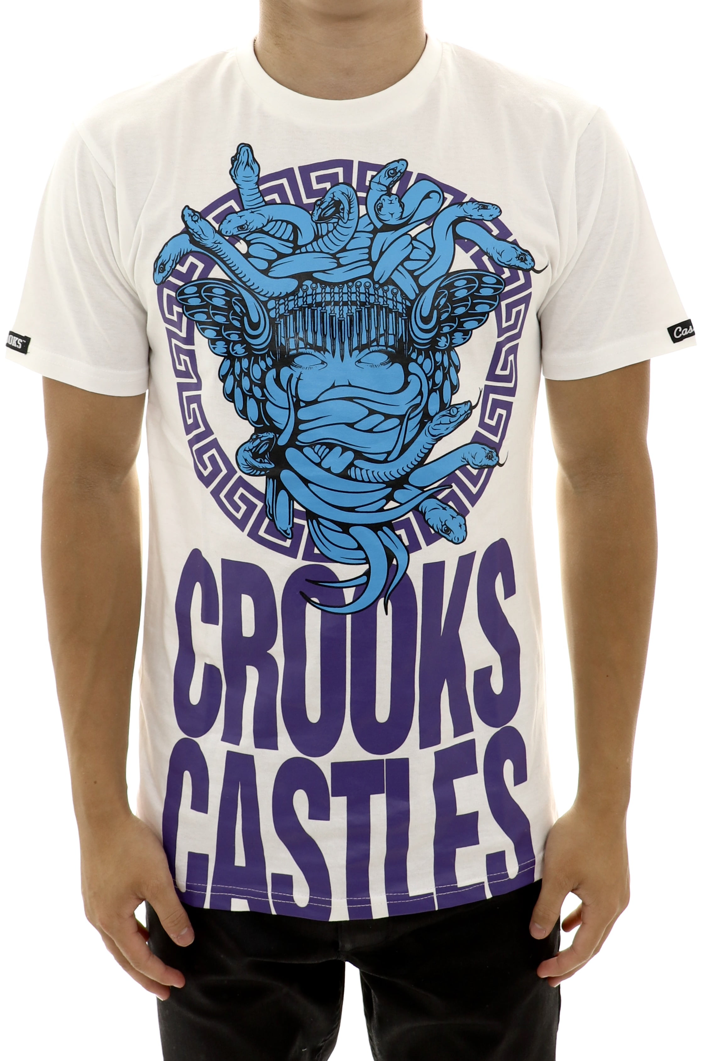 Mens Crooks Castles Greco Medusa Graphic T-shirt White Mens Crooks Castles Greco Medusa Graphic T-shirt White