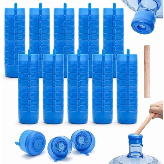 CZQ100 Pack Water Bottle Caps, 55mm 3&5 Gallon Non Spill Water Jug Caps, Replacement Snap On Caps for Water Dispenser Jugs, Includes 1 Wood Stick for Easy Remove