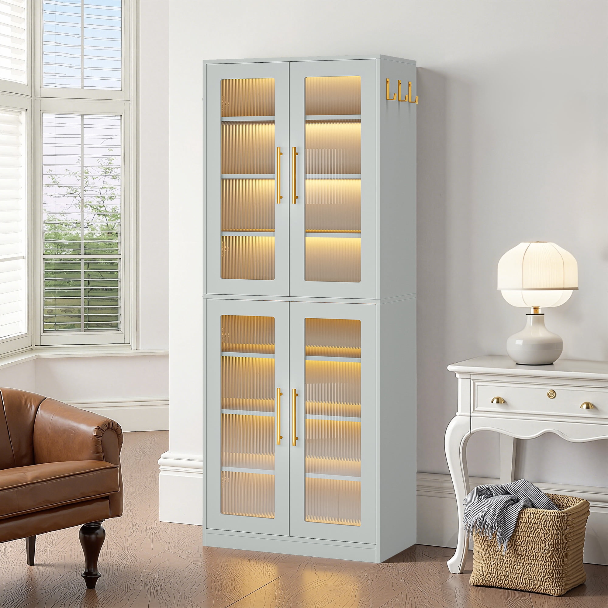 MAYEERTY Freestanding Shoe Cabinet with Acrylic Doors and LED Lights, Entryway Shoe Storage Organizer