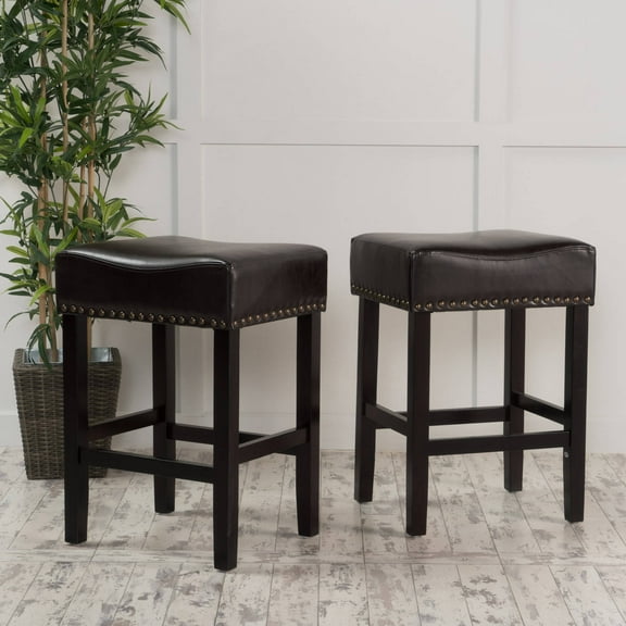 Noble House Roland Wood Blackless Faux Leather Counter Stool, Set of 2