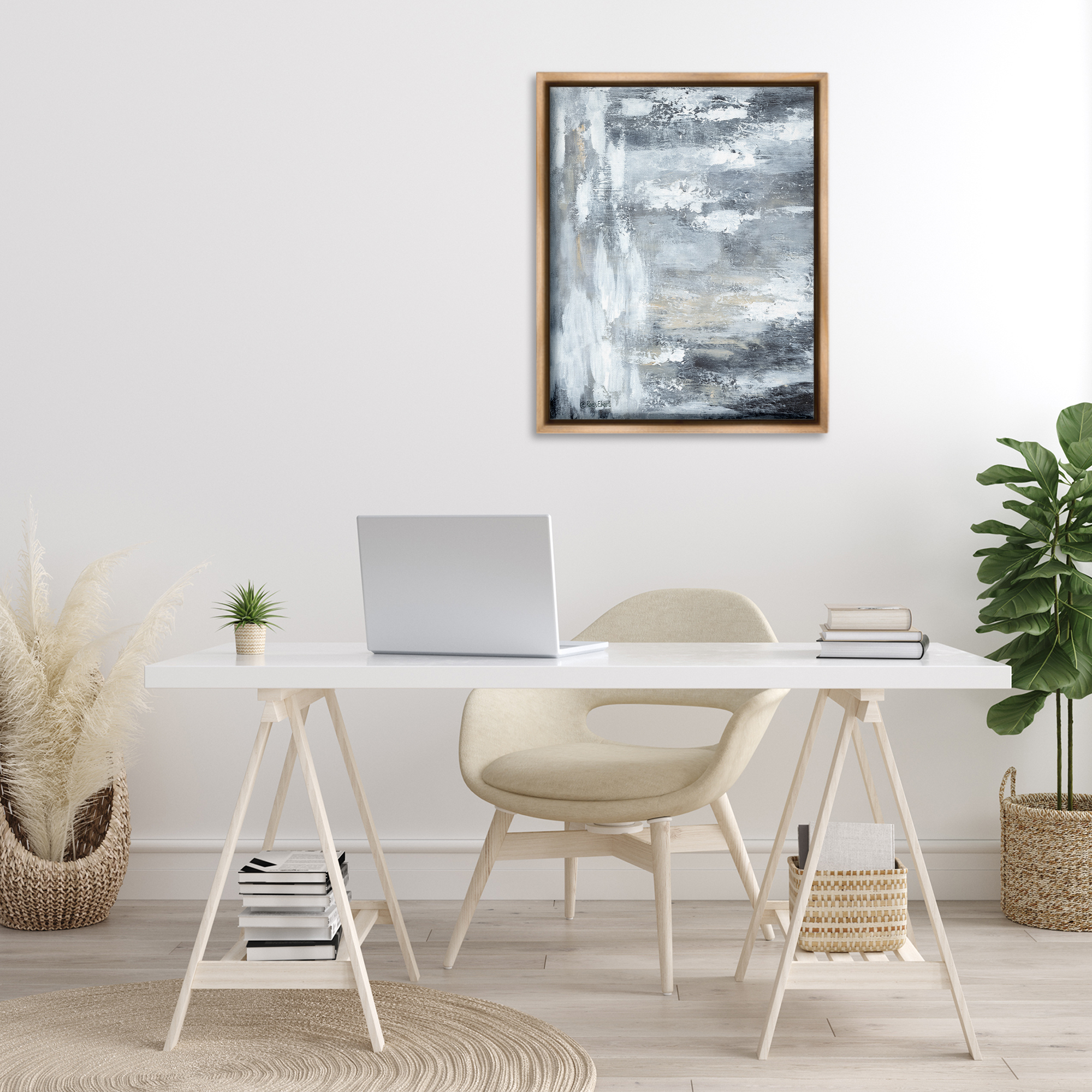 Stupell Industries Grey Brushed Abstraction Abstract Painting Brown Floater Framed Canvas Art Print Wall Art, 25 x 31