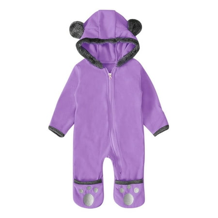 

Ahdbta Infant Baby Girl Footed Jumpsuits Color Block Long Sleeve Fleece Snowsuit Winter Warm Thick Cute Ear Hooded Coats Romper