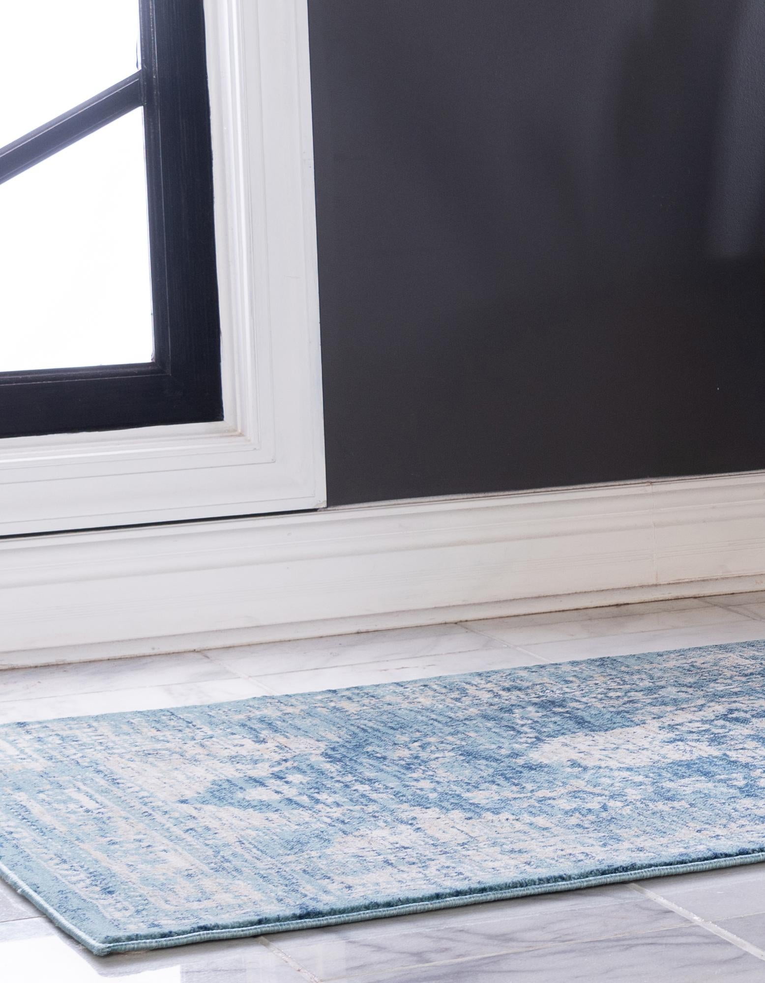 Unique Loom Oslo Collection Area Rug - Norrebro (3' x 13' 1" Runner Navy Blue/Light Blue)